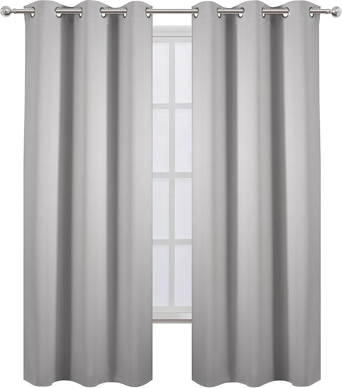 LEMOMO Blackout Curtains 38 x 84 inch/Light Grey Curtains Set of 2 Panels/Thermal Insulated Room Darkening Bedroom Curtains