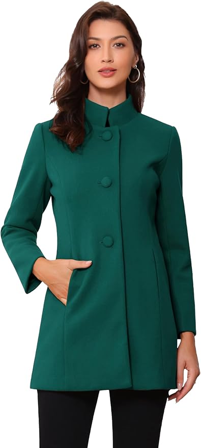 Allegra K Women's Winter Overcoat Mid-Long Stand Collar Single Breasted Coat Outerwear