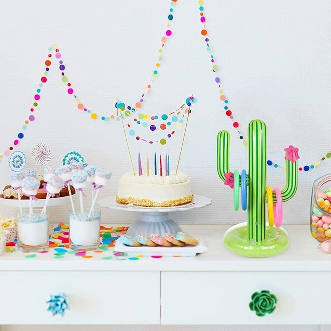 2 Pack Inflatable Cactus Ring Toss Game Sets with 8 Pieces Inflatable Rings for Pool Party Supplies Favors Summer Party Toys Floats Fiesta Party Accessories