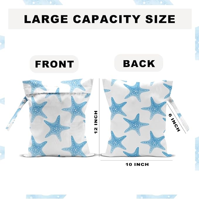 Wet Dry Bag 12x10 Inch, Starfish Wet Bag for Swimsuit Diapers Travel Beach Pool Dirty Yoga Gym Clothes Makeup Bags Beach Wedding Supplies Waterproof Reusable Starfish Gifts for Women Friend