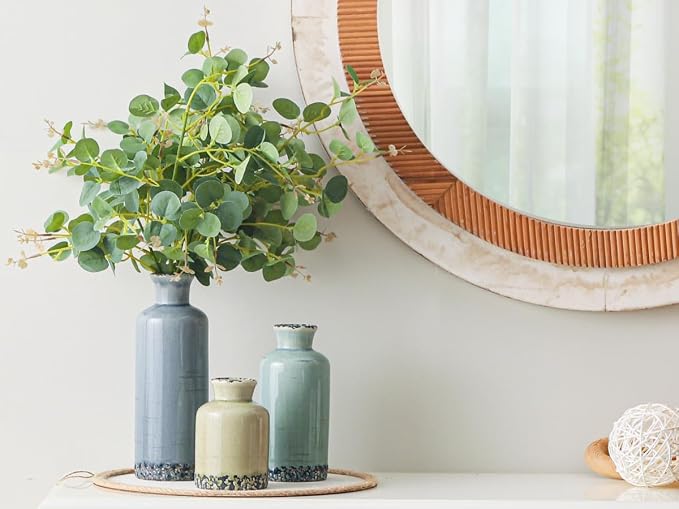 Ceramic Vase Set of 3, Flower Vases Home Decor, Neutral Pottery Rustic Farmhouse Decorative Vases Modern Decor for Table Mantel Entryway Bookshelf Living Room Kitchen Bedroom - Multicolor