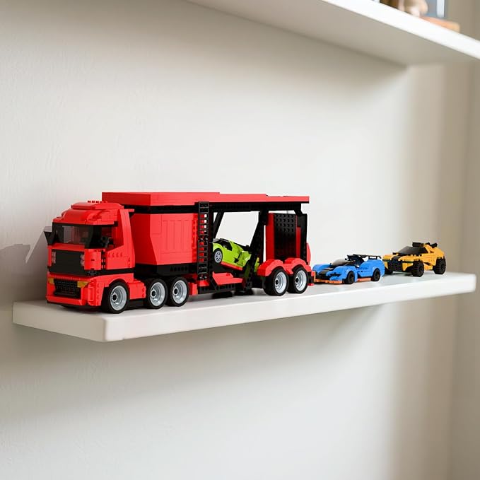 TG BLOCKS Micro Brick Car Transporter with 3 Sports Cars Building Set - Kids Truck Toy with Carrier & Trailer, Gift Idea for Teens 8+ Boys & Girls