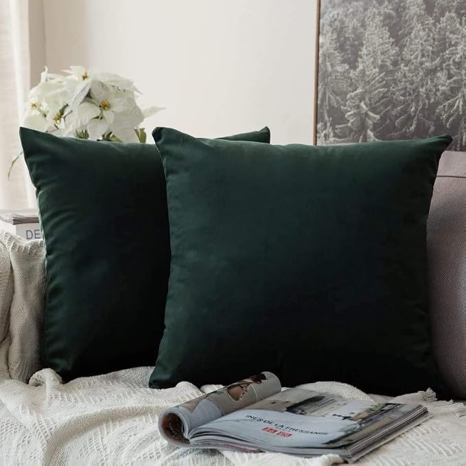 MIULEE Velvet Throw Pillow Covers 16x16 Inch Pack of 2 Army Green | Soft Solid Small Decorative Pillow Covers, Modern Luxury Home Decor, for Couch Chair Sofa Bedroom Livingroom Car