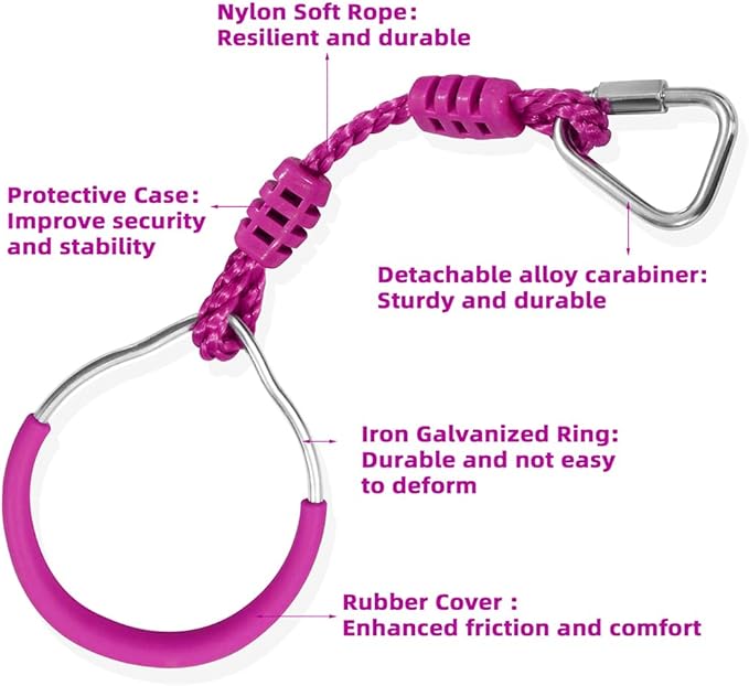 Swing Gymnastic Ring Warrior Obstacle Course Slackline Climb Trapeze Fist Training Equipment, 8 Purple Ninja Monkey Bar Hang Jungle Fist Workout Outdoor Indoor Home Gym Backyard Playground Play Sets