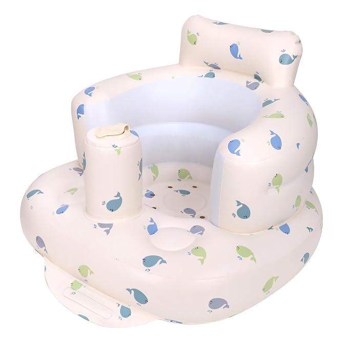 AirSwim Inflatable Baby Chair, Inflatable Baby Seat for Babies 3 Months and Up, Summer Blow Up Chair with Built in Air Pump, Bumbo Seat for Learning to Sit, Palying, Camping, Whale