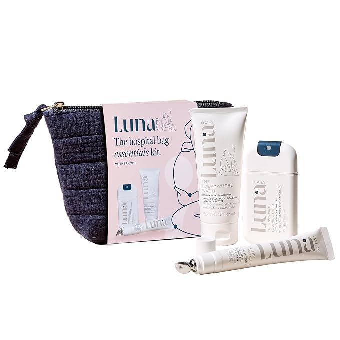Luna Daily Hospital Bag Essentials Kit, Pregnancy & Postpartum Care | Travel-Size Feminine Wash, Perineal Spray & Nipple Balm | pH-Balanced, Soothing & Hydrating Intimate Skincare for New Moms