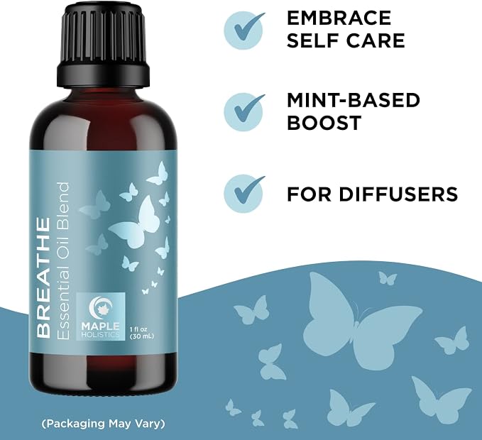 Maple Holistics Essential Oil Set - Breathe Chill and Energize Essential Oil Blends for Diffuser Aromatherapy and Baths - Relaxing Essential Oils for Diffusers for Home