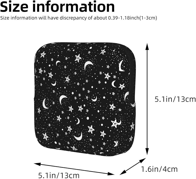 Black And White Moon Star Period Bag For Women,Portable Sanitary Napkin Period Pad Pouch For Purse, Small Make Up Bags