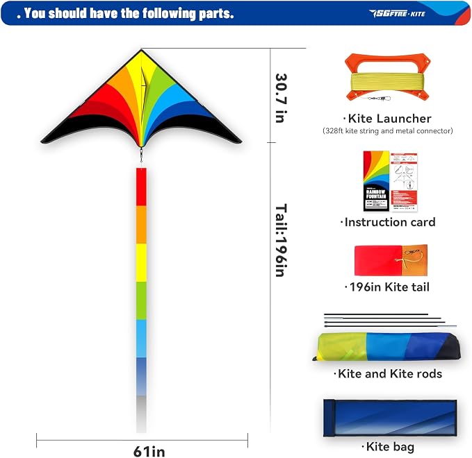 SGftre Complete Kite with Handle, Line & Accessories,Easy to Fly for Kids & Adults, Perfect for Beach, Park, Family Outdoor Activities