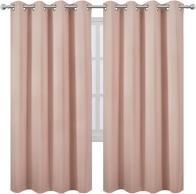 LEMOMO Blackout Curtains 66 x 72 Inch Long Blush Curtains Set of 2 Panels Room Darkening Curtains for Bedroom and Living Room