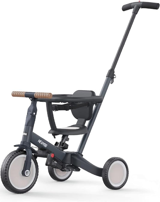 newyoo TR008 Tricycle for Toddlers 1-3, 5 in 1 Baby Balance Bike, Christmas and Birthday Gift for Boy and Girl, Toddler Bike with Parent Push Handle & Safety Guard, Dark Gray, TR008