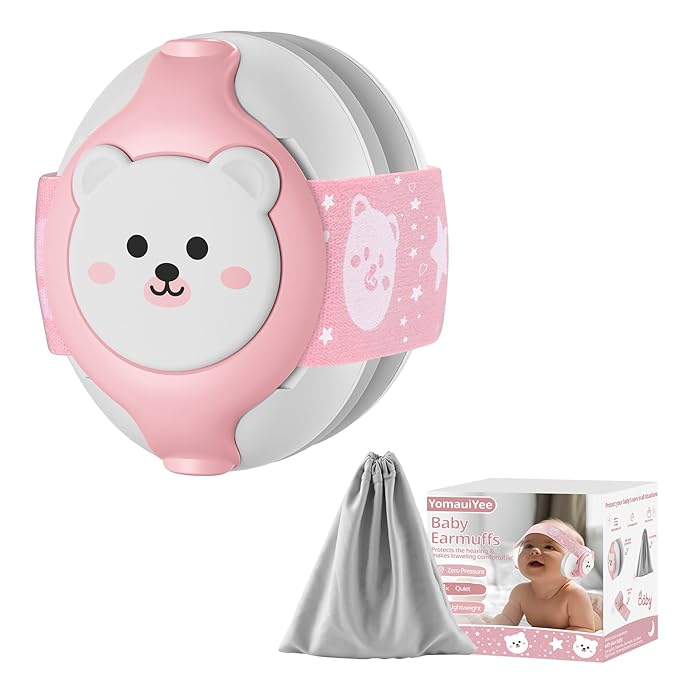 Baby Headphones Noise Cancelling,Bear Baby Earmuffs for Infant Hearing Protection Ages 0-36 Month,25dB NRR Infant Ear Protection,Ideal Travel Essentials for Airplane/Sleep/Plane/Noisy Event-Pink