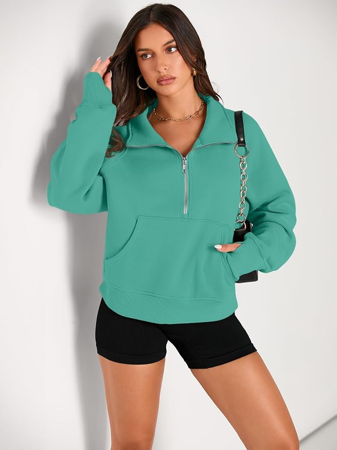 AUTOMET Womens Sweatshirts Half Zip Fleece Pullover Fall Outfits | Fall Fashion Clothes 2026,Cropped Sweatshirts,Cute Y2k Tops,Quarter Zipper Sweater,Winter Loungwear Outfits