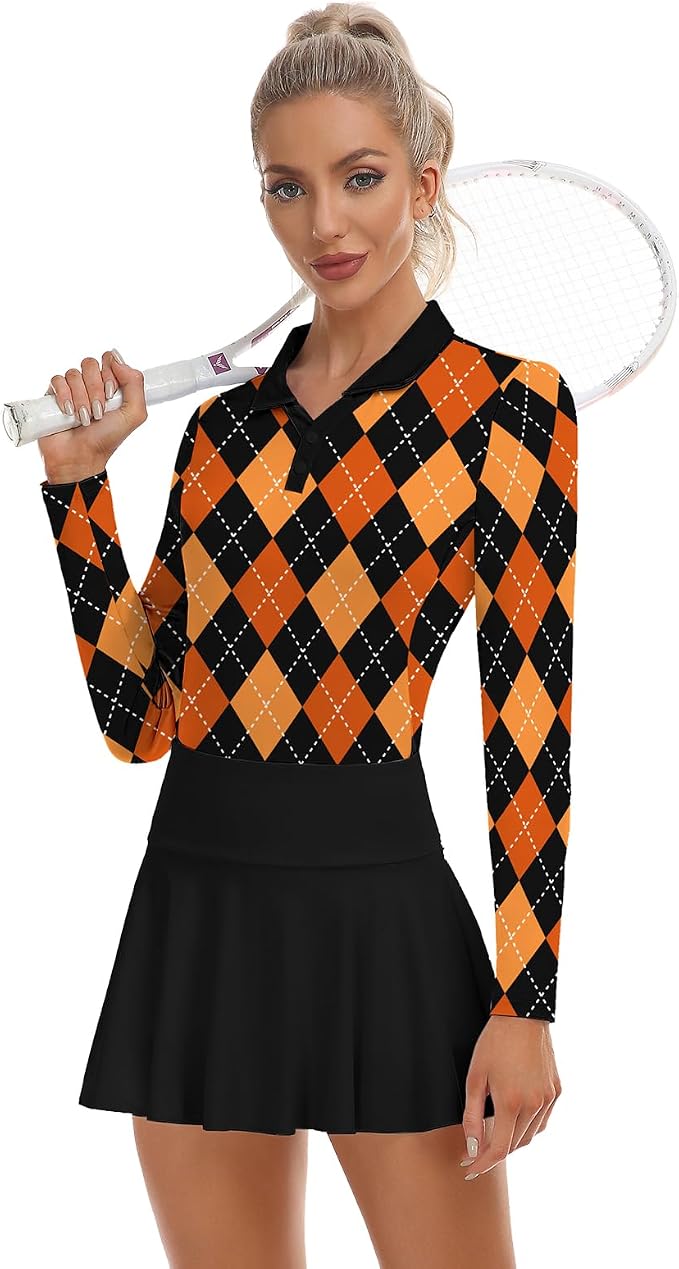 Soneven Womens Golf Shirts Moisture Wicking V Neck Long Sleeve Polo Shirts Collared Tops