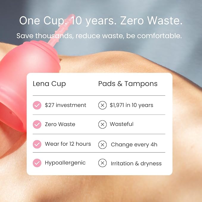 Lena Menstrual Cup Large & Lena Wash Set – Reusable Silicone Period Cup with Gentle pH-Balanced Cleanser for Menstrual Cups, Beginner-Friendly Starter Kit