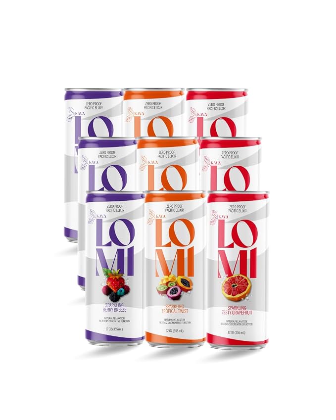 LOMI Zero Proof Pacific Elixir Sparkling Tropical Twist, Natural Relaxation Kava Drink with Adaptogens, Low-Calorie, Gluten-Free, Vegan, 12 fl oz, 4 Pack (Standard, Tropical Twist)
