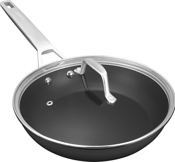 MsMk 8.5 Inch Small Nonstick Frying pan with Lid, Egg Omelet Skillet | Non Toxic, Even Heating, Easy Clean, Dishwasher & Oven Safe, suitable for gas & electric & induction stoves, PFOA & PFAS Free