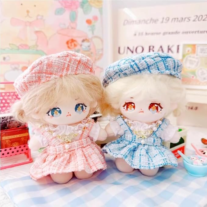 niannyyhouse 10cm~15cm Plush Doll Clothes Berets Suspender Skirt White Shirt Accessories Doll Dress Up (Blue)