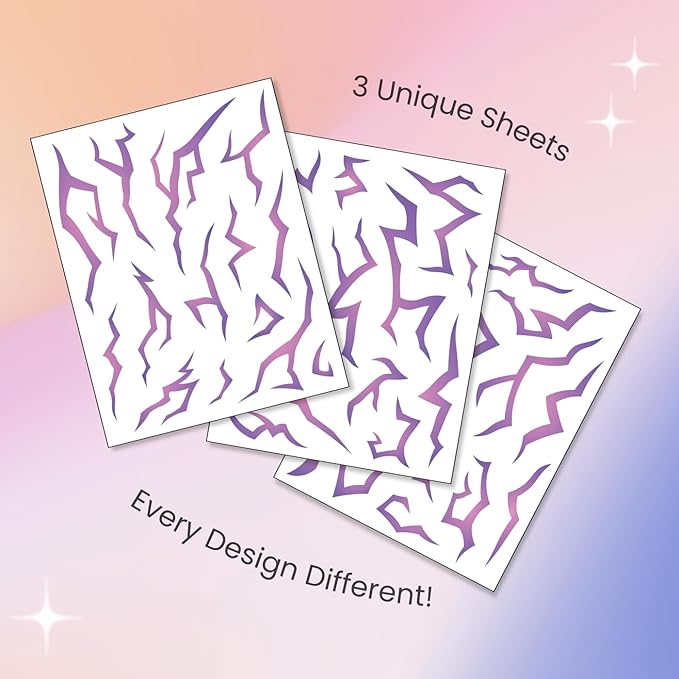UV Glow Pattern Temporary Tattoos | 3 Sheets Purple Demon Energy Pattern | Blacklight Activated Neon Blue | Hunter Cosplay | Fake Tat Stickers | Kpop Birthday, Glow Party, RPD, Halloween