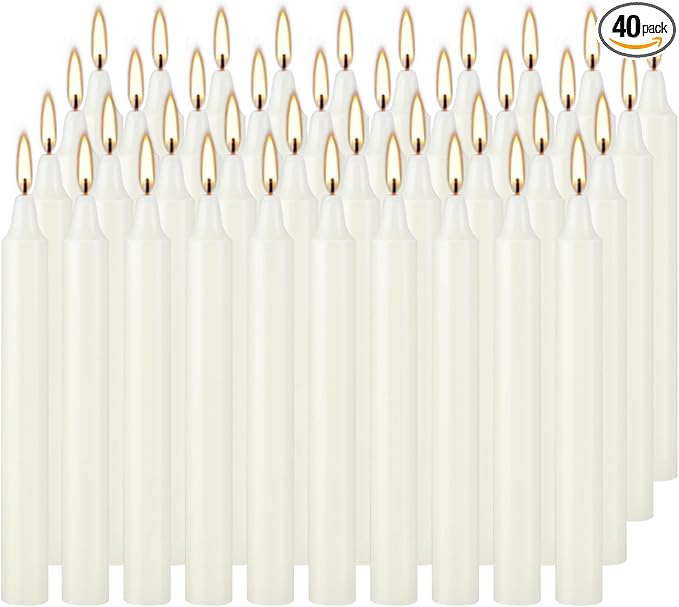 4 Inch Tall 40 Pack Ivory Candles Mini Unscented Taper Candles for Christmas,Household, Wedding, Rituals, Prayer, Birthdays, Meditation, Altar,Party and Home Décor Candlesticks