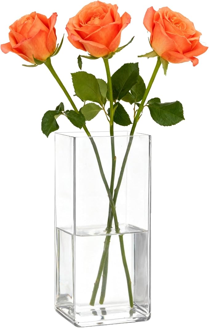 Acrylic Square Flower Vase, Non-breakable Vase, 4" x 4" x 8" Tall Clear Vases for Flower, Large Cube Floral Plant Container, Planter Terrarium for Wedding Party Event, Home Office Decor