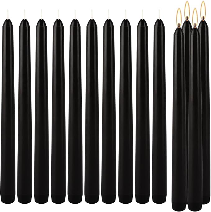 WPONSZU Set of 14 Black Taper Candles, 7-8 Hours Burn Time, Unscented, Smokeless and Dripless, 4/5 x 10 Inch Dinner Candle Set for Halloween,Household, Wedding, Party and Home Décor Candlesticks