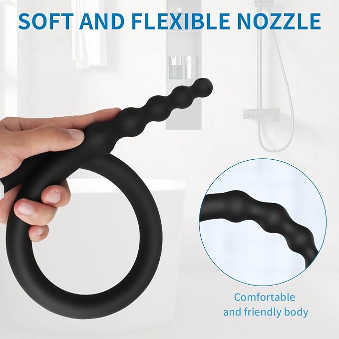 Shower Enema Douche Nozzles , 4 Holes Water Spray Comfortable Silicone Nozzles Enema , Reusable Shower Enema Hose, Black