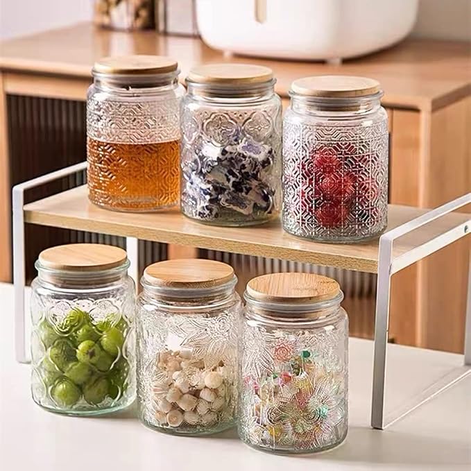 Vintage Glass Jar with Lid, 23.7oz Coffee Canister | Airtight Glass Food Storage Container, Kitchen Canister for Coffee, Tea, Sugar, Candy, Cookie, Decorative Jar, Cute Jar