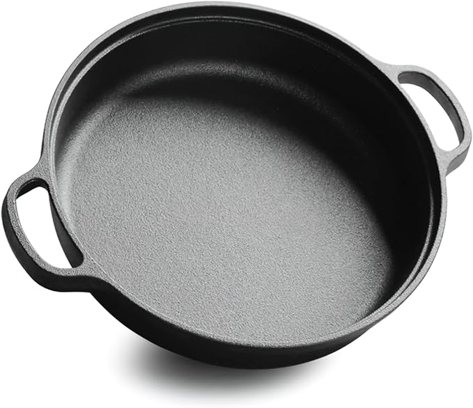 LI-GELISI Deepened flat-bottom cast iron frying pan, double-handle thickened uncoated old-fashioned iron pot, pancake and steak frying household multi-purpose large iron pot (25 inch)