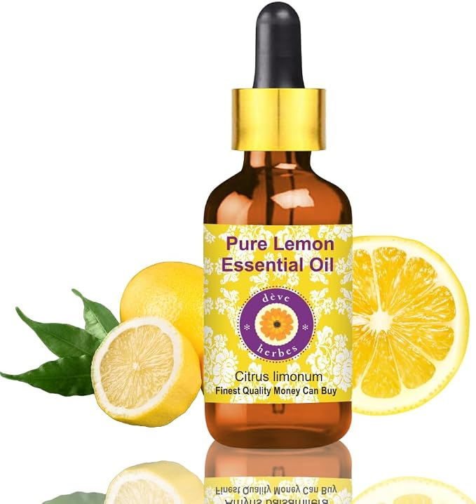 Deve Herbes Pure Lemon Essential Oil (Citrus limonum) with Glass Dropper Steam Distilled 15ml (0.50 oz)