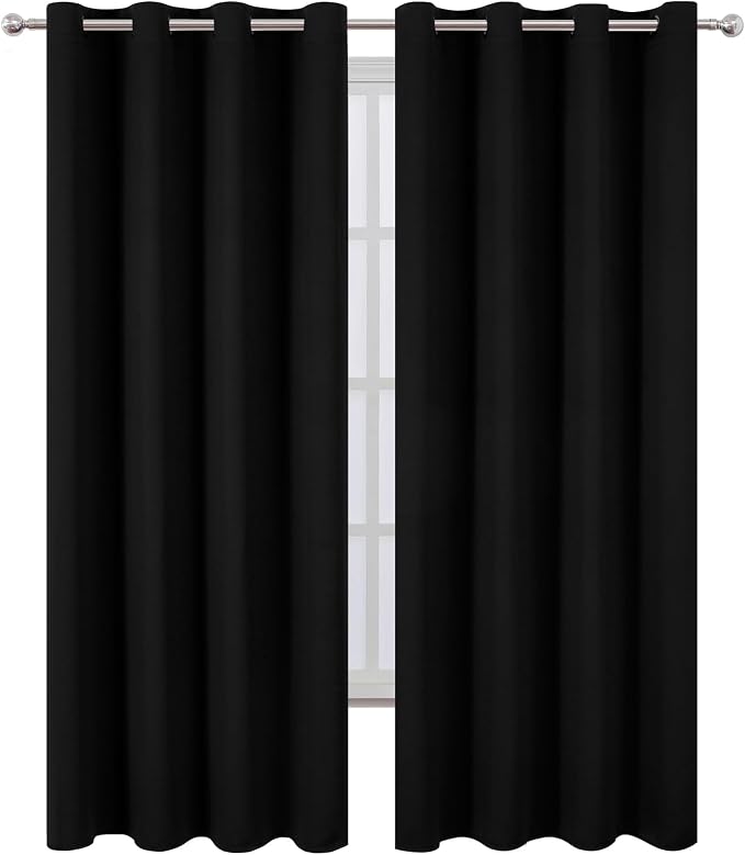 LEMOMO Blackout Curtains 52 x 120 Inch Long Black Curtains Set of 2 Panels Room Darkening Curtains for Bedroom and Living Room