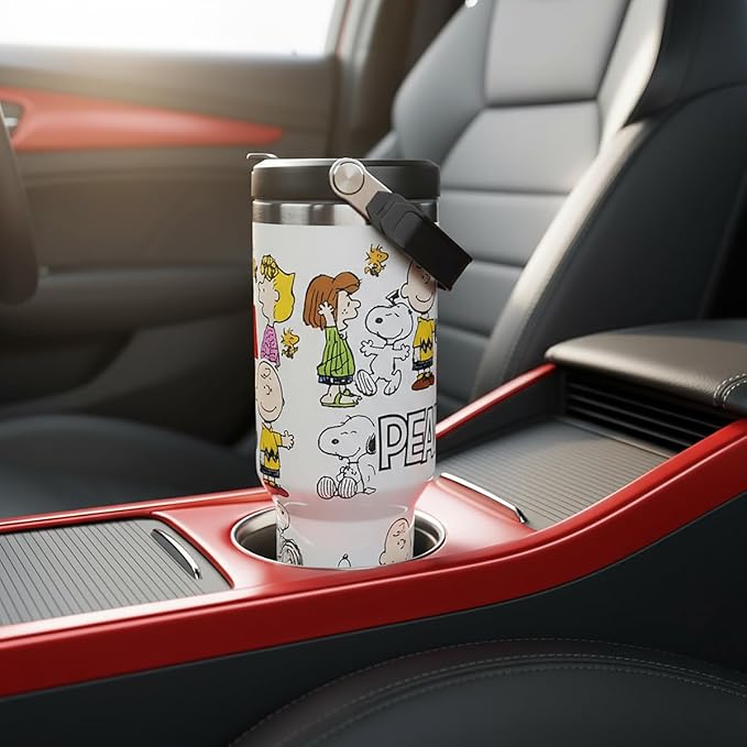Bioworld Peanuts All-Over Character Print White 40 Oz Stainless Steel Water Bottle