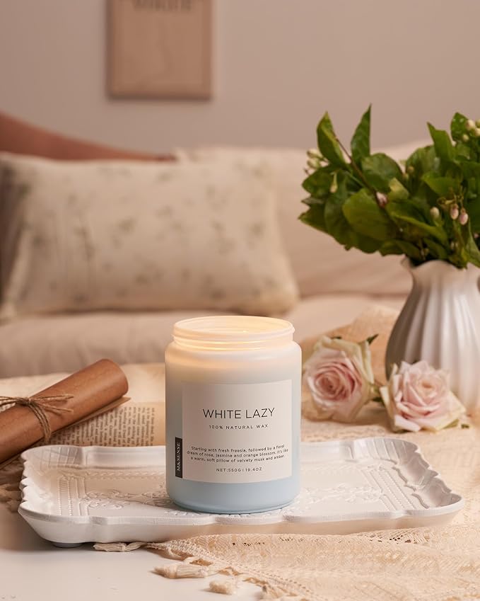 M&SENSE Clean Cotton Scented Candles for Home - 19.4oz Natural Soy Wax, Clean Cotton Blossom Scent, 110 Hours Long Lasting Burn, Non Toxic Candle, Aromatherapy Home Fragrance Gifts for Spa