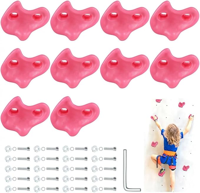 veimia Rock Climbing Holds for Kids, 10PCS Extra Large Climbing Wall Grips with Mounting Hardware and Hex Wrench, Indoor Outdoor Playground Rock Wall for Wooden Board, Weight Capacity 230 lbs