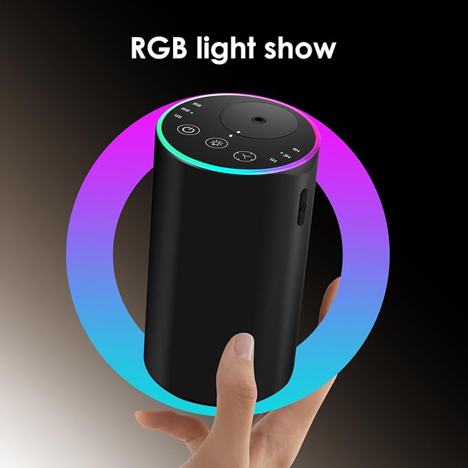 Waterless Diffuser Kit with 4 x 20mL Hotel Fragrance Oil,Aluminum Alloy | 7-color ambient light, battery powered Nebulizer, portable, suitable for cars, homes, offices, and rooms.