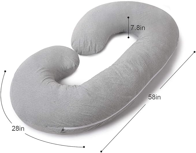 INSEN Pregnancy Pillow for Sleeping, Maternity Pillow with Jersey Cotton Cover,C Shaped Body Pillow for Pregnant (Natural Gray)