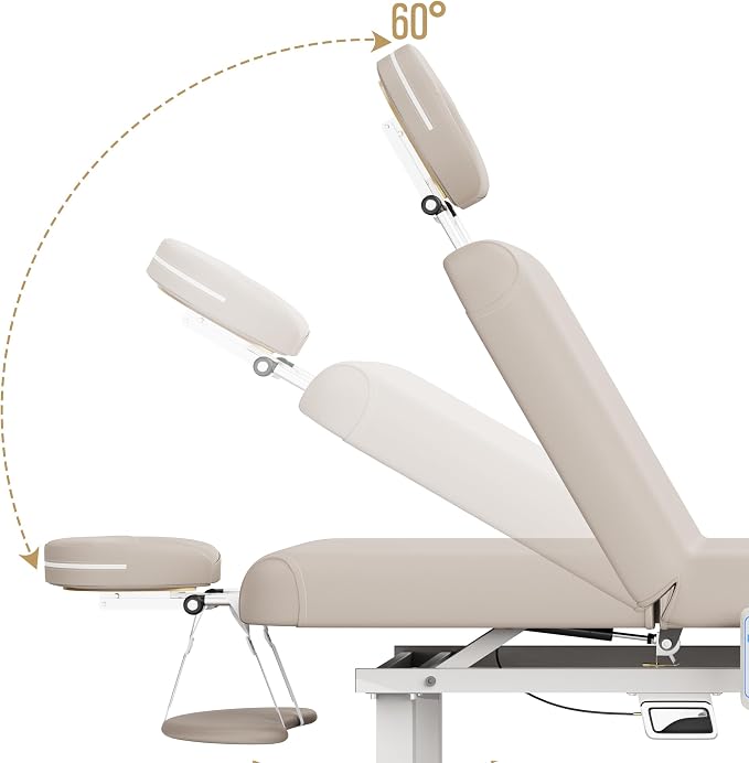 Olela Wide Electric Massage Table - Stationary Massage Table with Electric Lift and Manual Adjustable Backrest, Lash Bed with Storage, PU Leather, Metal Frame for Beauty, Massage, Tattoo