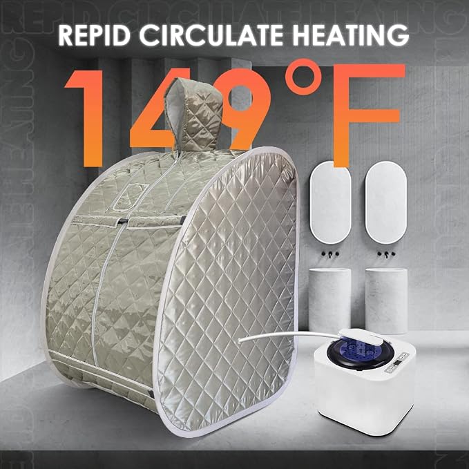Smartmak Full Body Home Steam Sauna Kit, Foldable Lightweight Personal Portable Spa Saunas, 2L&1000W Steam Generator with Protection & Remote Control, Two Person Avalible for Relaxation-Dark Grey