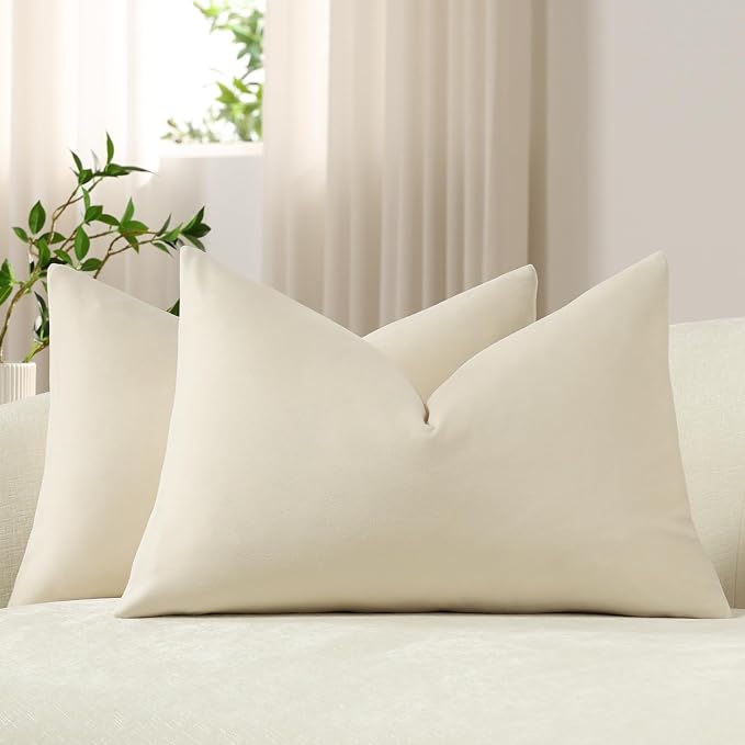 Lumbar Pillow Covers 12x20 Cream: Pack of 2 Cozy Soft Velvet Rectangular Modern Luxury Decorative Throw Pillow Cases for Sofa Couch Living Room Bed Home Decor