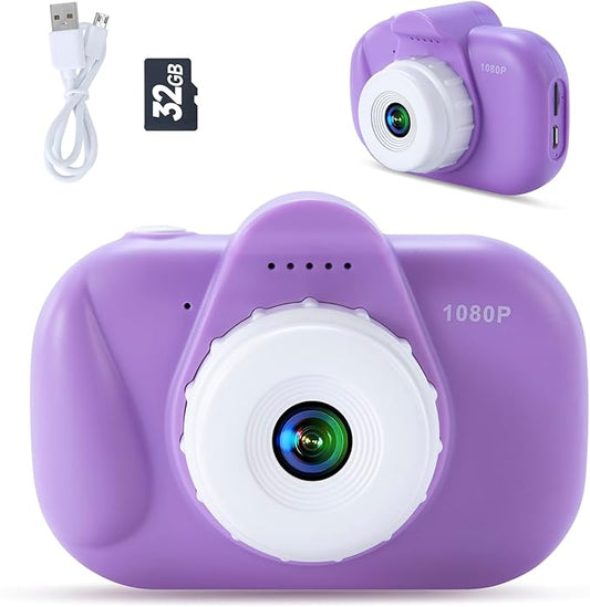 Kids Camera for Girls Ages 3–8, Violet Children Digital Camera 1080P HD with Soft Silicone Case and 32GB SD Card – Fun Birthday Present for Little Girls
