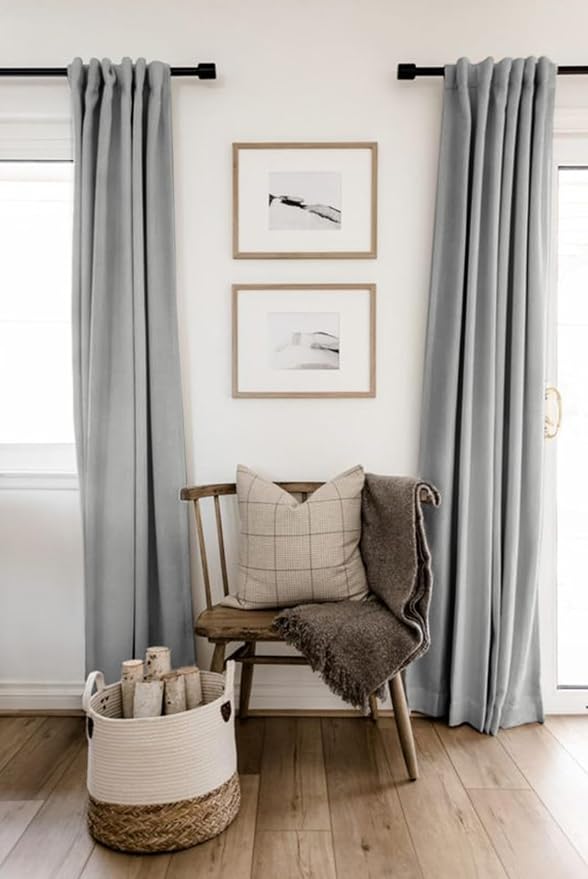 100% Blackout Shield Linen Blackout Curtains for Bedroom 120 Inches Long, Back Tab/Rod Pocket Living Room Drapes, Thermal Insulated Blackout Curtains 2 Panels Set, 50" W x 120" L, Grey