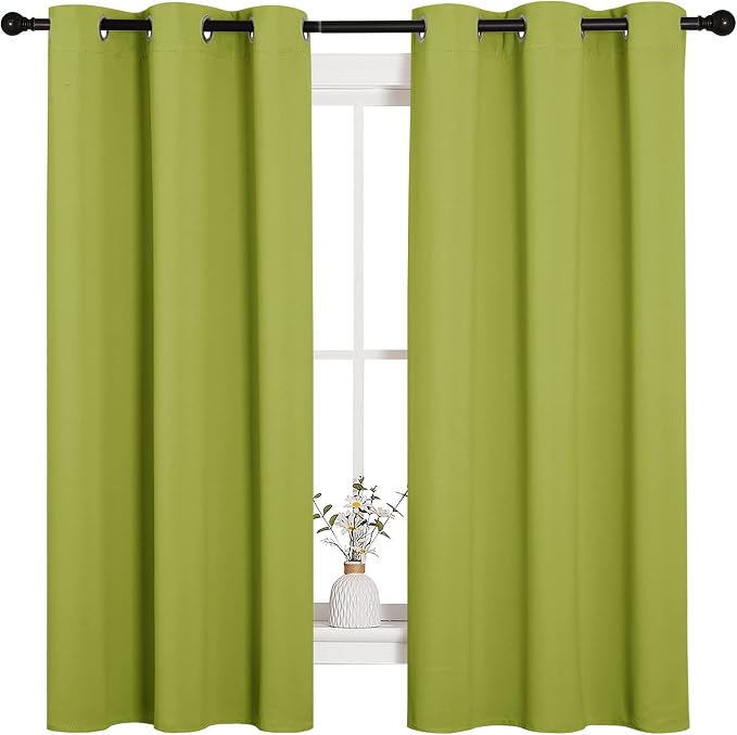 NICETOWN Thermal Insulated Solid Grommet Top Blackout Holiday Decorative Curtains/Drapes for Kid's Room (1 Pair, 42 x 63 inches in Fresh Green)