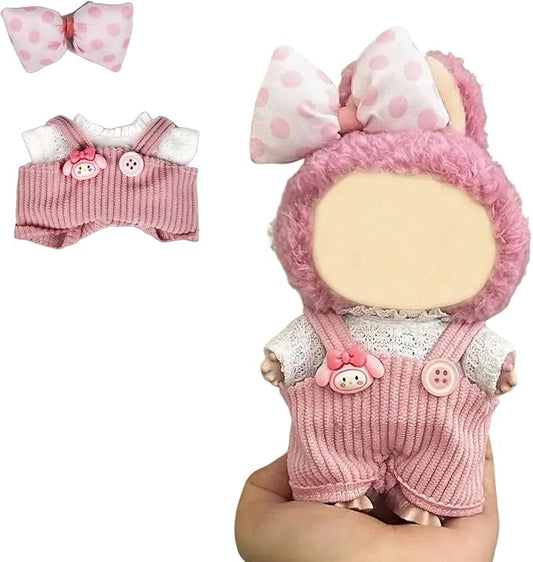 17cm Doll Clothes(NO Doll), Cute Dolls Outfit Accessories with Hair Clip + Top + Suspenders Pants, Small Kawaii Clothes Set for Dolls(Style 8)