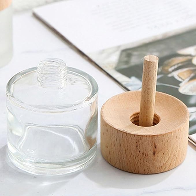 Wood Cap Diffuser Bottles 30ml/50ml - Handcrafted Glass Diffuser with Natural Wood Lid, Refillable Aromatherapy Bottles for Essential Oils(50ml)