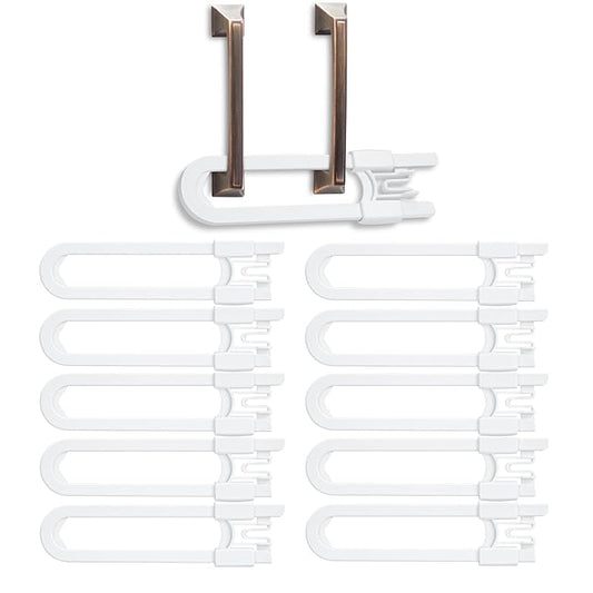 Vmaisi Baby Sliding Cabinet Locks - Adjustable U Shaped Child Safety Locks for Cabinets with Handles or Knobs, Childproof Latches for Kitchen Bathroom Storage Cupboards 10 Pack