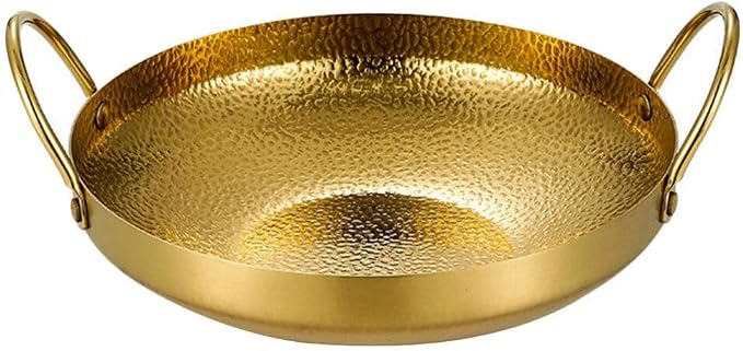 Milisten Stainless Steel Dry Pot, Japanese shabu pot salad serving pot, Korean Soup Pots Mixing Skillet Pan, Stir Fry Pan Stockpot Cookware for Induction Cooktop Gas Stove, Golden
