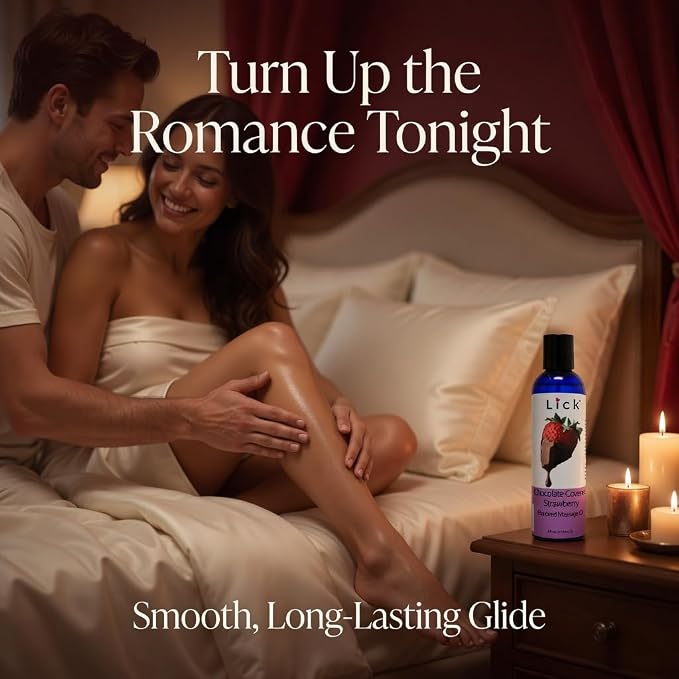Lick Chocolate Covered Strawberries Massage Oil – Gourmet Dessert Edible Massage Oil with Almond Oil & Vitamin E, Luxurious Glide for Romantic Couples Massage, 4 oz
