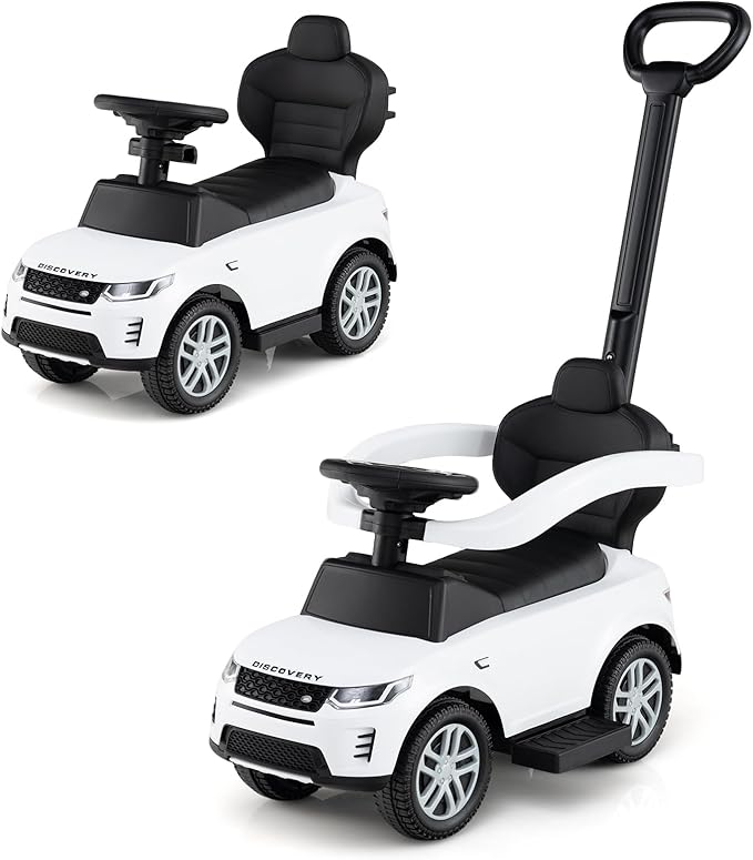 Costzon Push Car for Toddlers, 3 in 1 Land Rover Discovery Stroller Sliding Walking Car with Handle, Horn Sound, Underneath Storage, Armrest Guardrail, Foot-to-Floor Ride On Toy for Boys Girls (White)