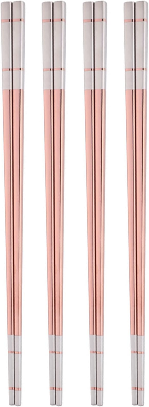Reusable Stainless Steel Chopsticks,Dishwasher Safe , Easy to Use(4 PCS,Rose gold)
