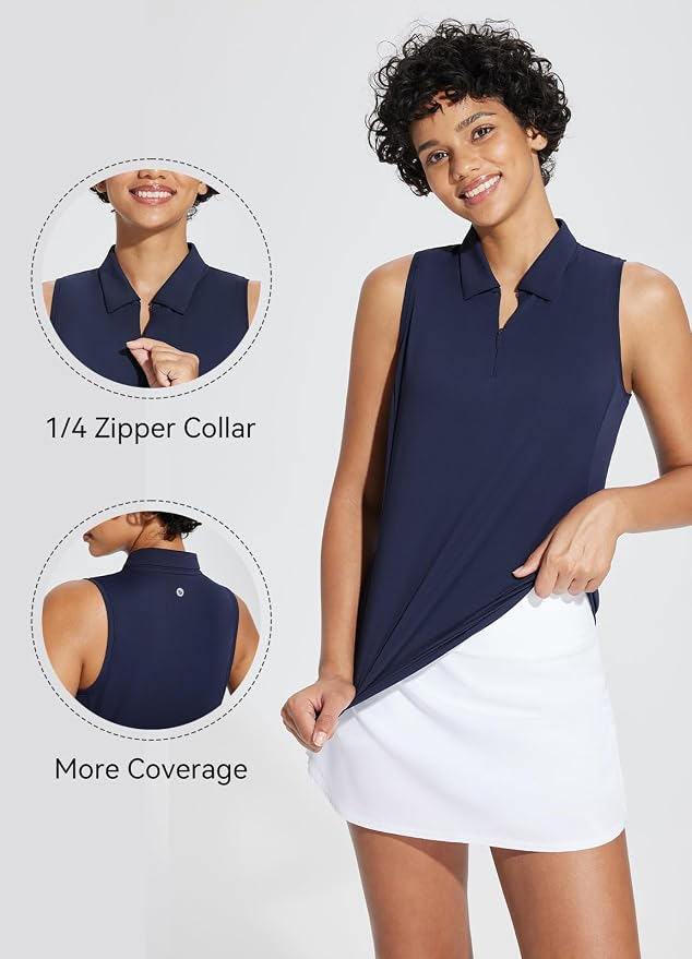 baleaf Women's Golf Shirts Sleeveless Polo Racerback with Zipper Collar | Upf 50+ Sun Protection; Racerback for Free Movement; Quick-Dry and 1/4 Zipper Collar.Perfect for Golf, Tennis and Pickleball